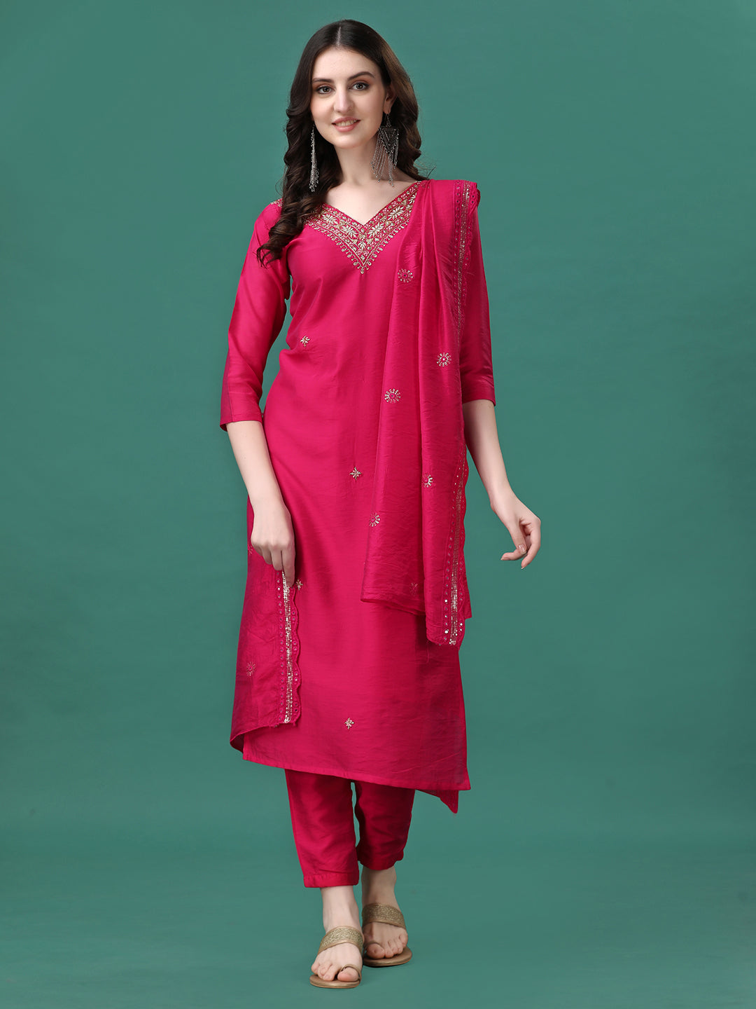 Hand Embroidered Kurta with pant & Embroidered Dupatta