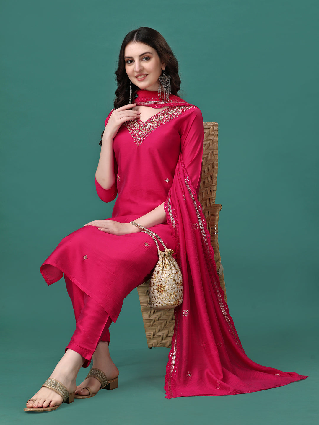 Hand Embroidered Kurta with pant & Embroidered Dupatta