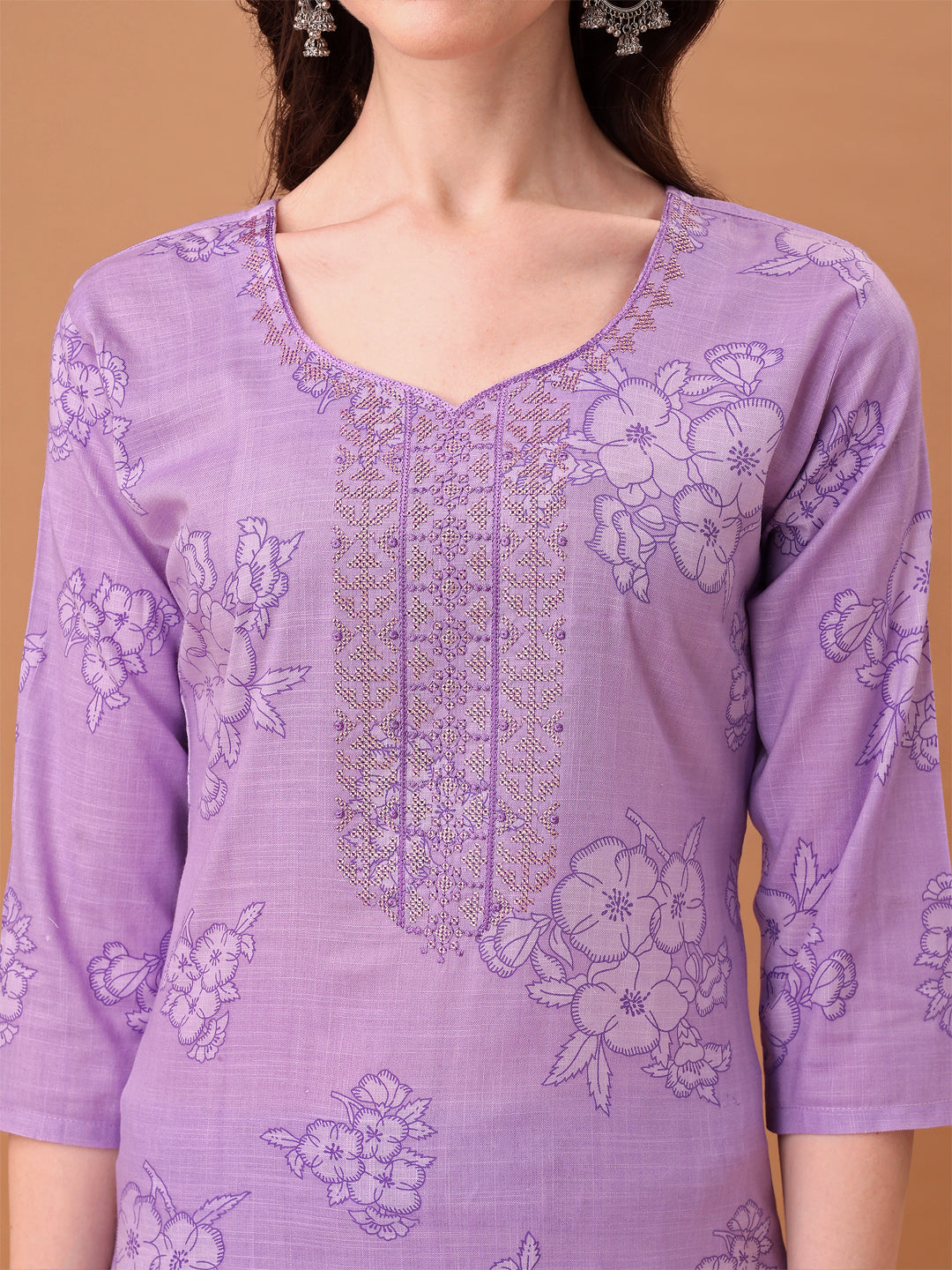 Embroidered & Printed Kurta with pant & Printed Dupatta