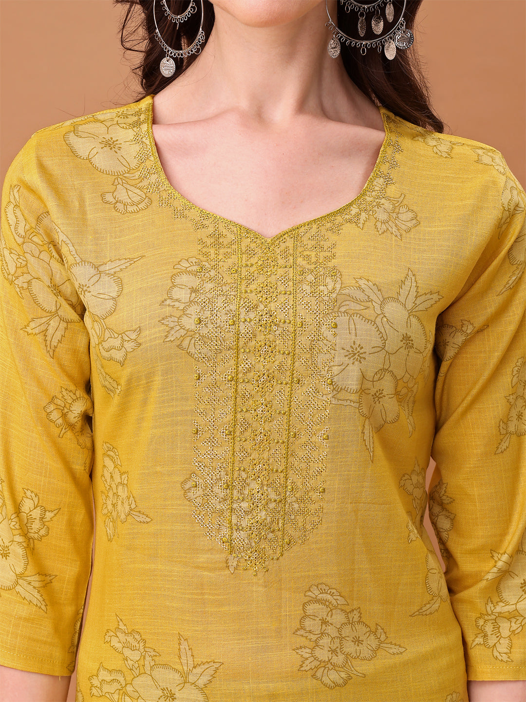 Embroidered & Printed Kurta with pant & Printed Dupatta