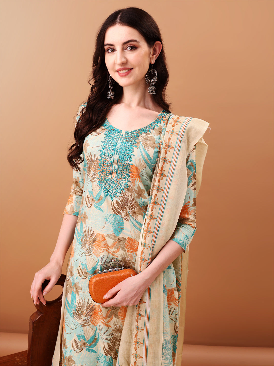 Embroidered & Botanical Printed Kurta with pant & Printed Dupatta