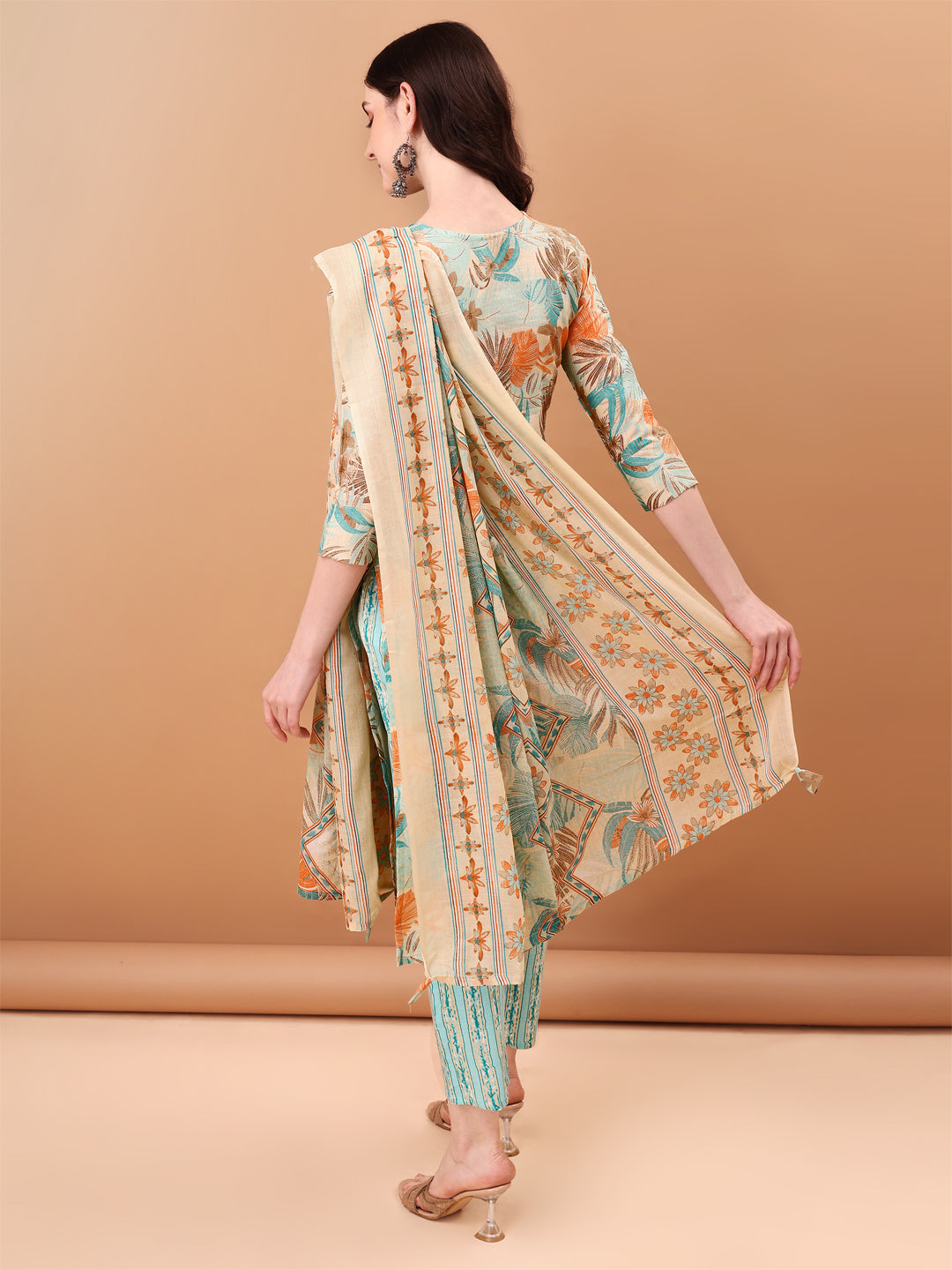 Embroidered & Botanical Printed Kurta with pant & Printed Dupatta