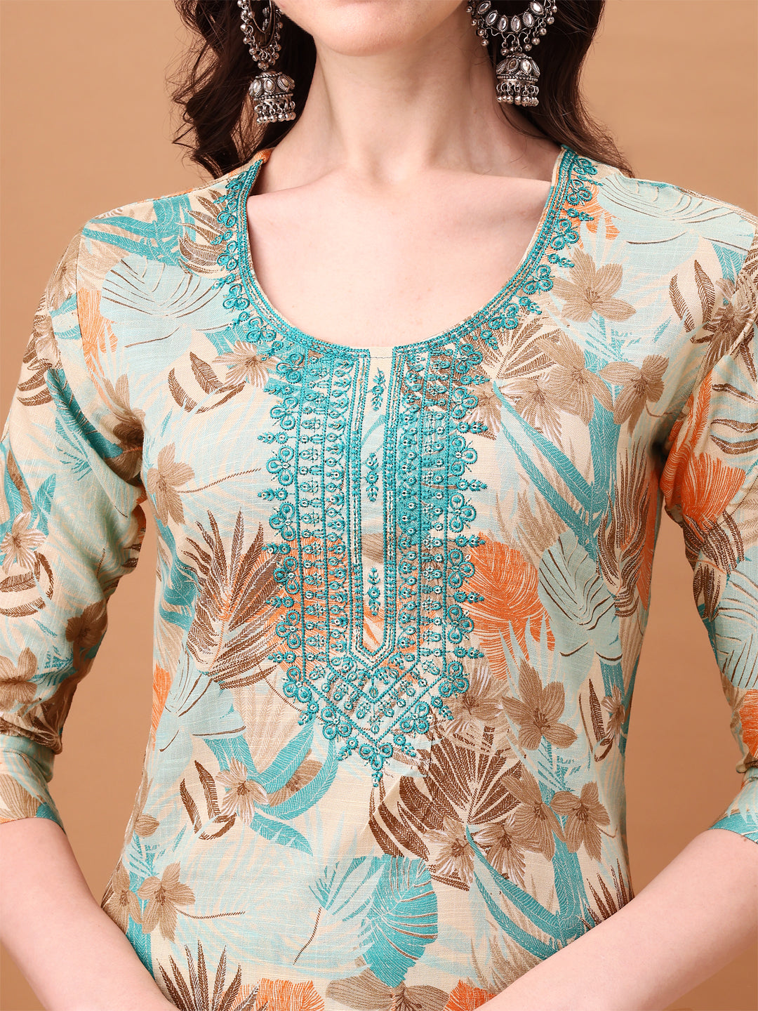 Embroidered & Botanical Printed Kurta with pant & Printed Dupatta