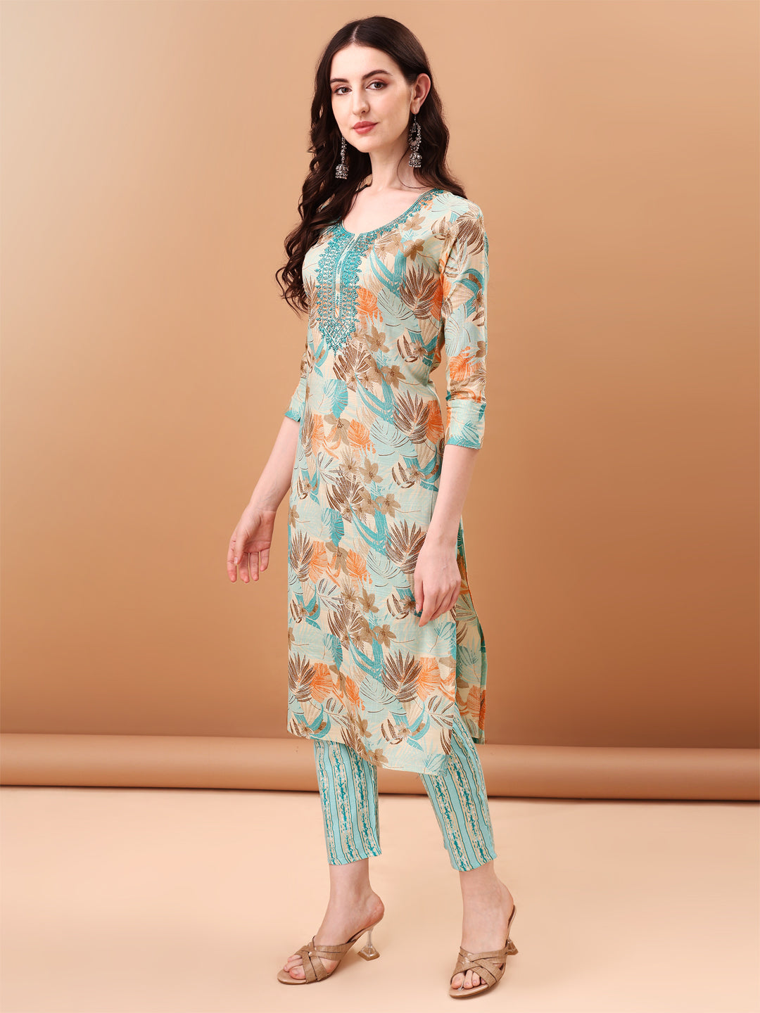 Embroidered & Botanical Printed Kurta with pant & Printed Dupatta