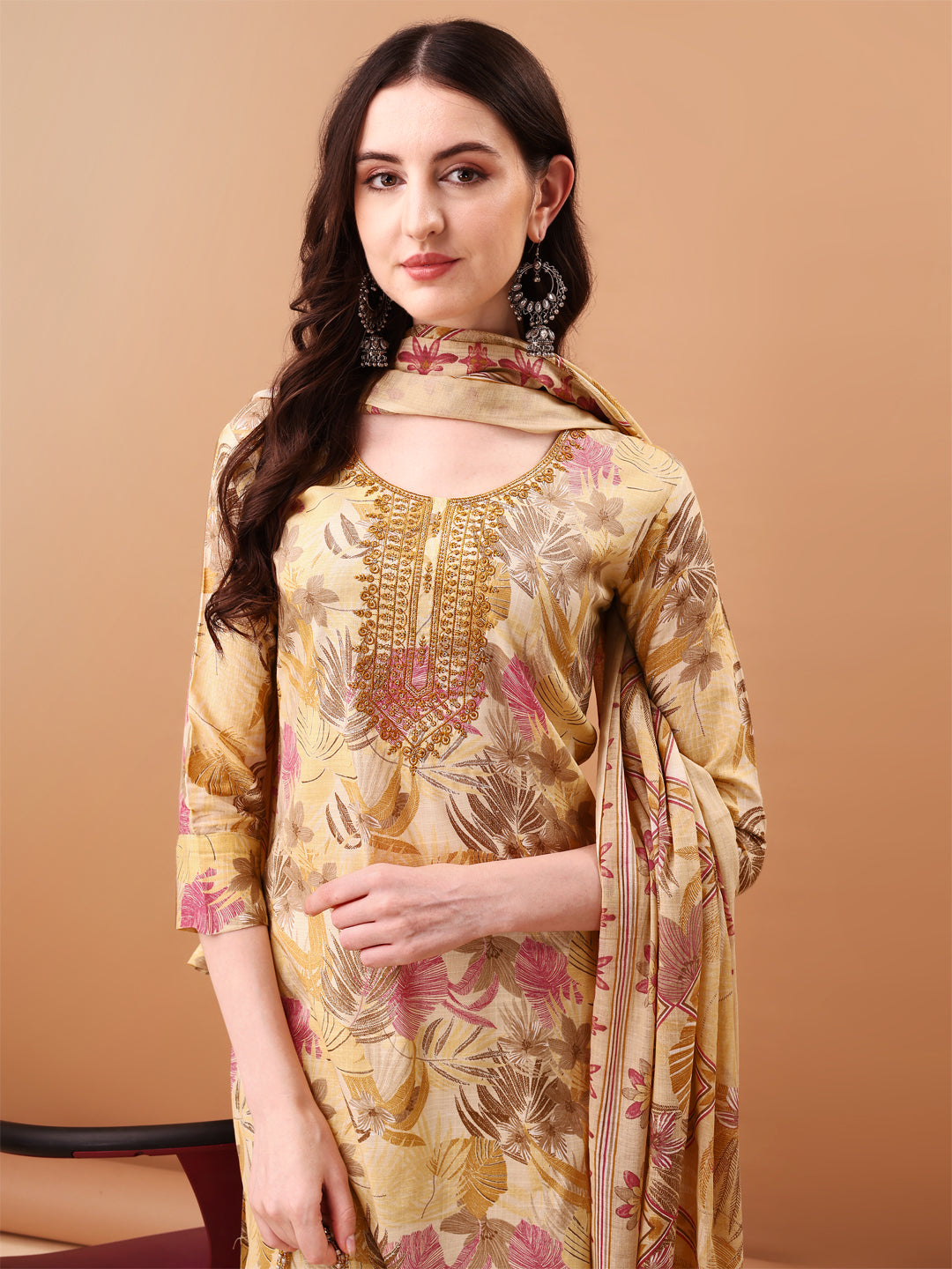 Embroidered & Botanical Printed Kurta with pant & Printed Dupatta