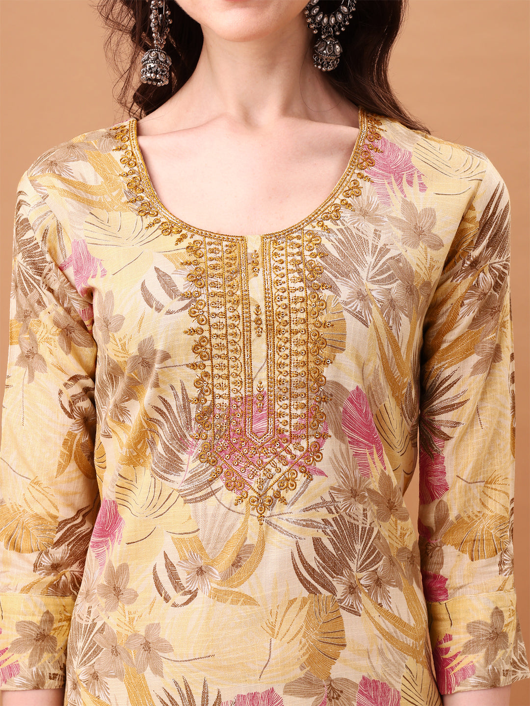 Embroidered & Botanical Printed Kurta with pant & Printed Dupatta