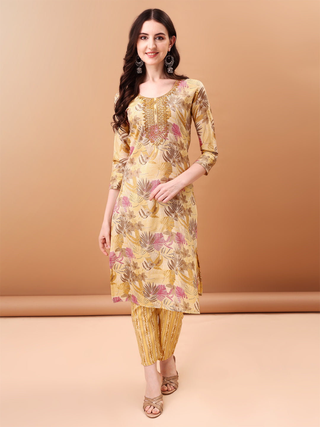 Embroidered & Botanical Printed Kurta with pant & Printed Dupatta