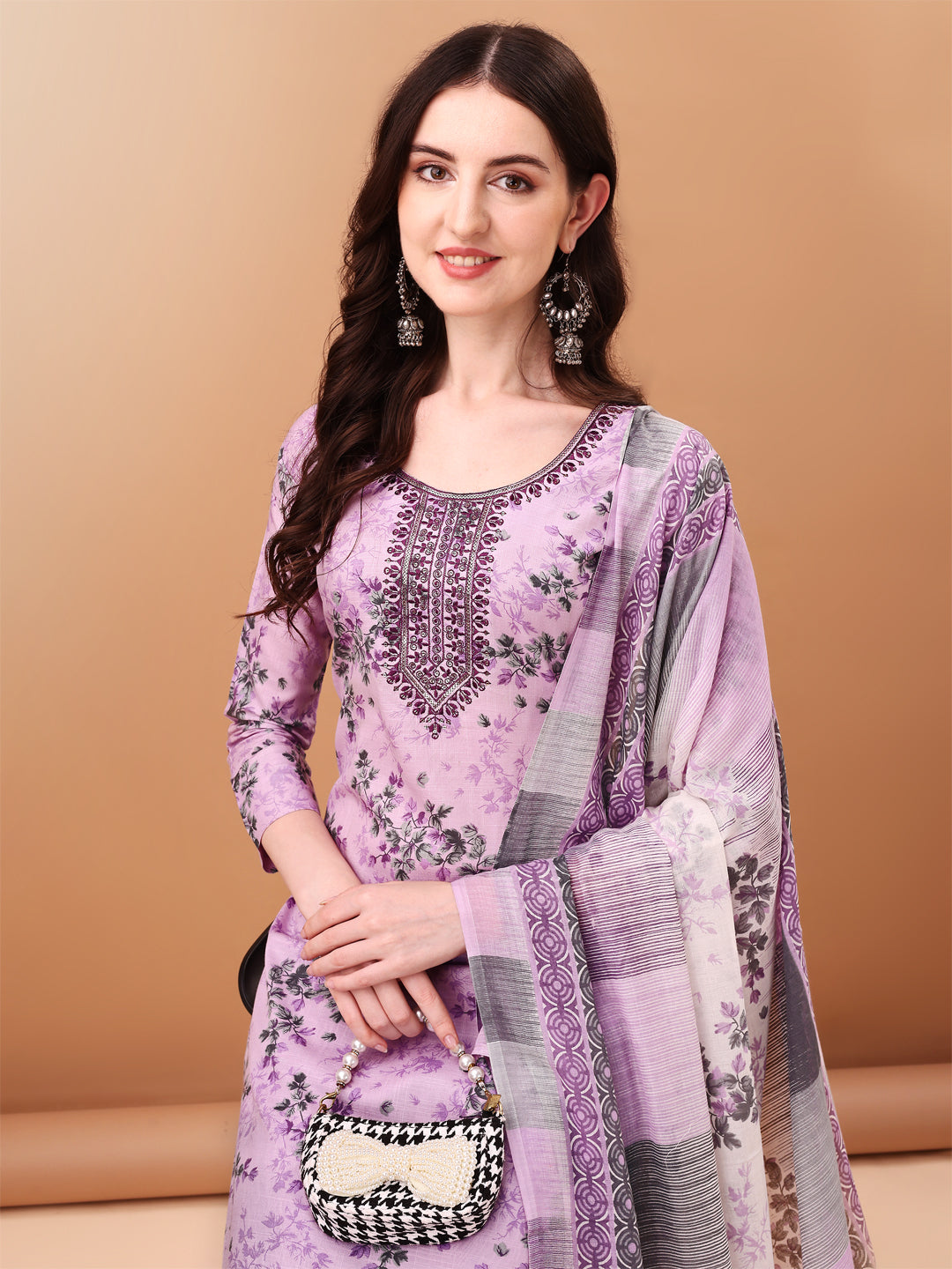 Embroidered & Floral Printed Kurta with pant & Printed Dupatta