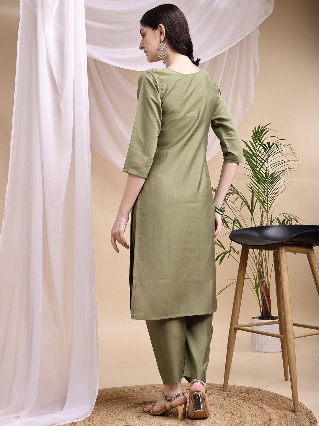 Embroidered Kurta with Pant & Printed Dupatta