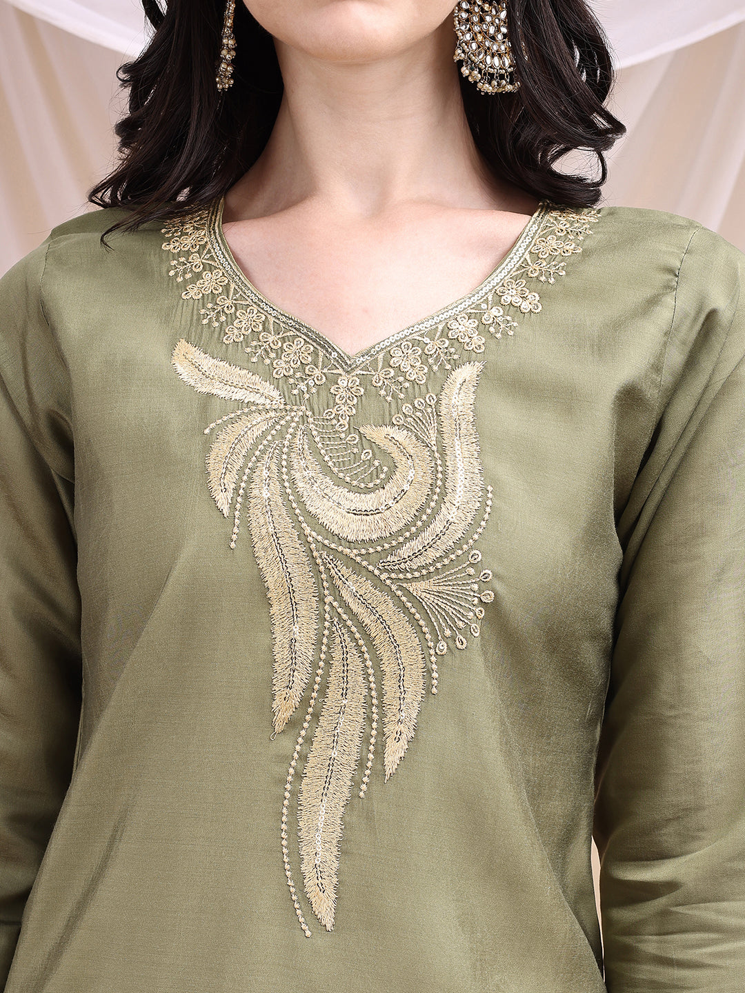 Embroidered Kurta with Pant & Printed Dupatta