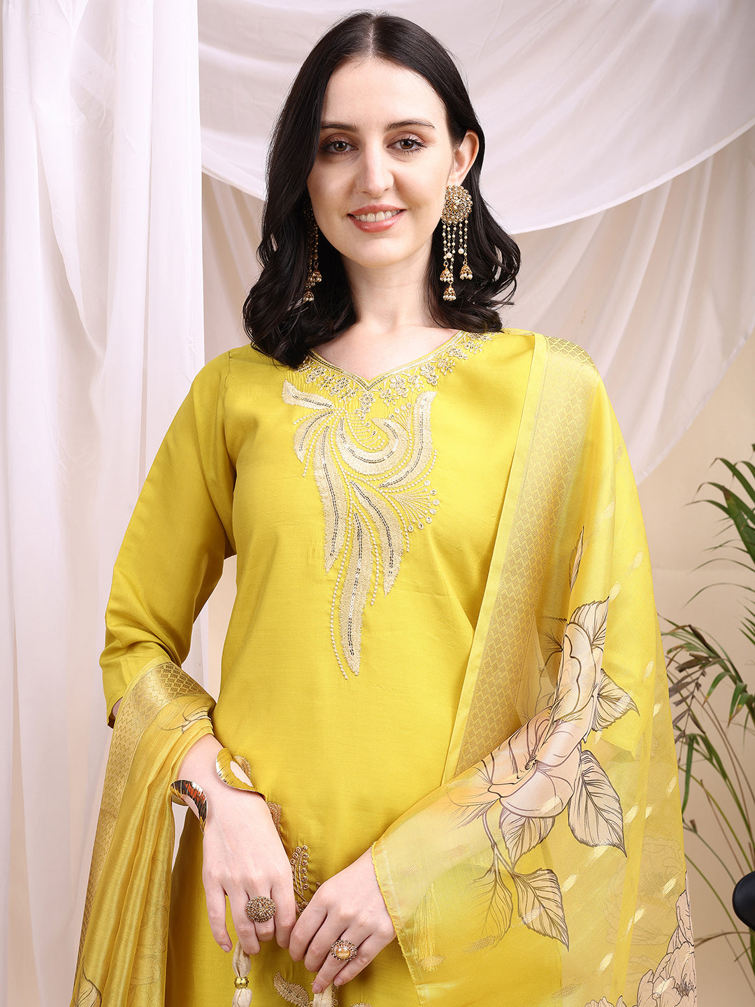 Embroidered Kurta with Pant & Printed Dupatta