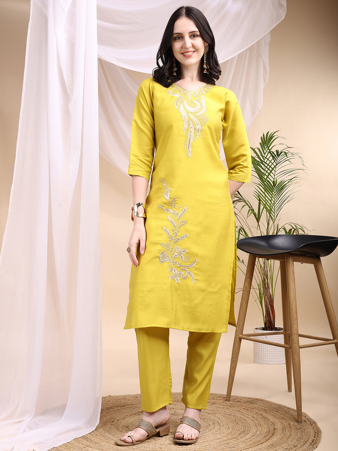 Embroidered Kurta with Pant & Printed Dupatta