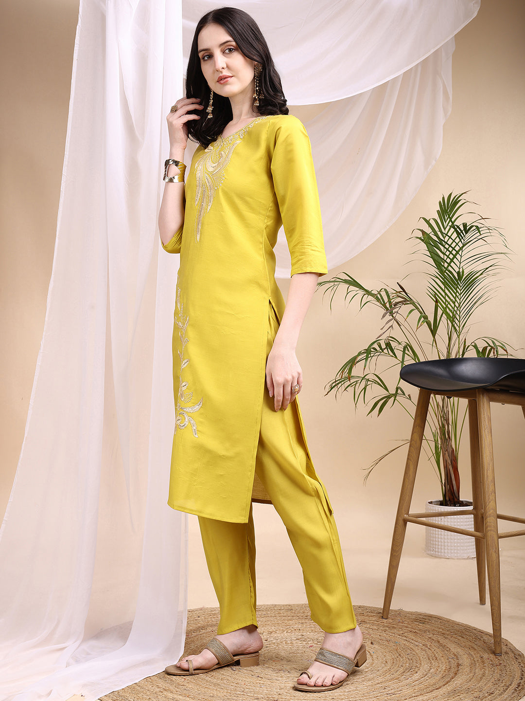 Embroidered Kurta with Pant & Printed Dupatta