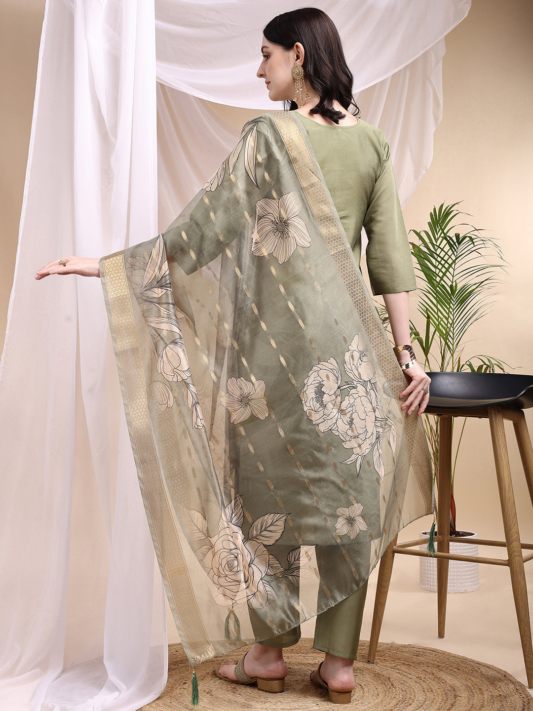 Embroidered Kurta with Pant & Printed Dupatta