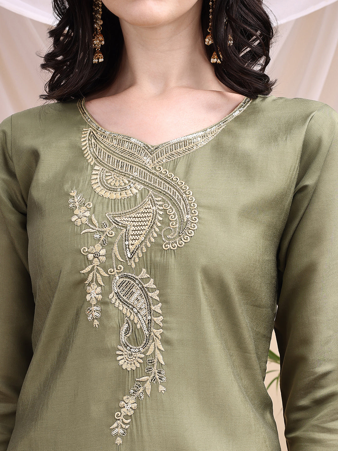 Embroidered Kurta with Pant & Printed Dupatta