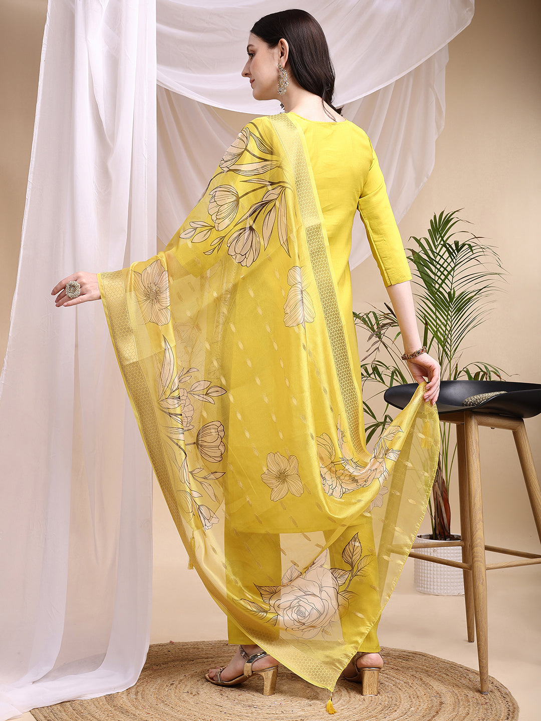 Embroidered Kurta with Pant & Printed Dupatta