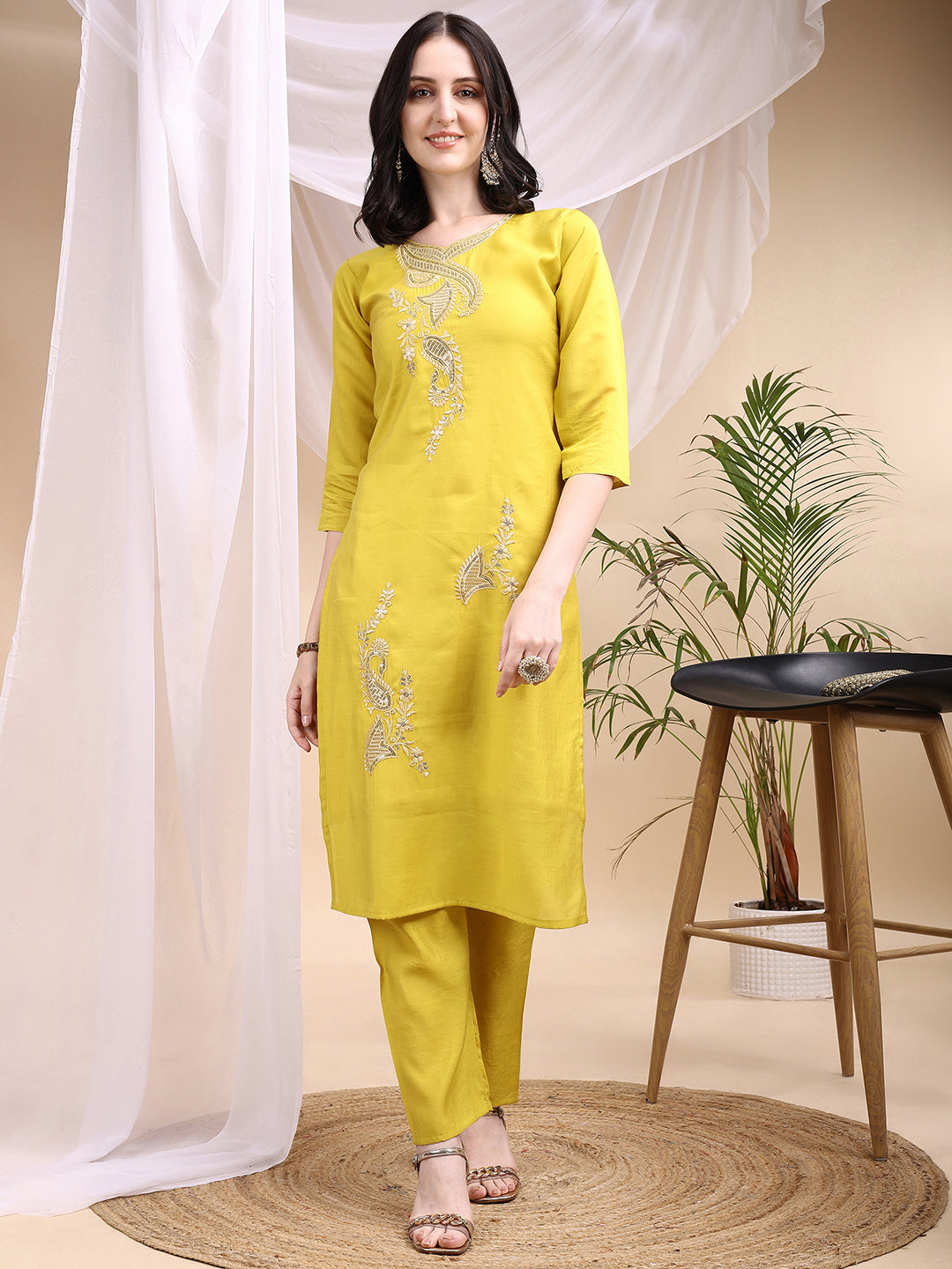 Embroidered Kurta with Pant & Printed Dupatta