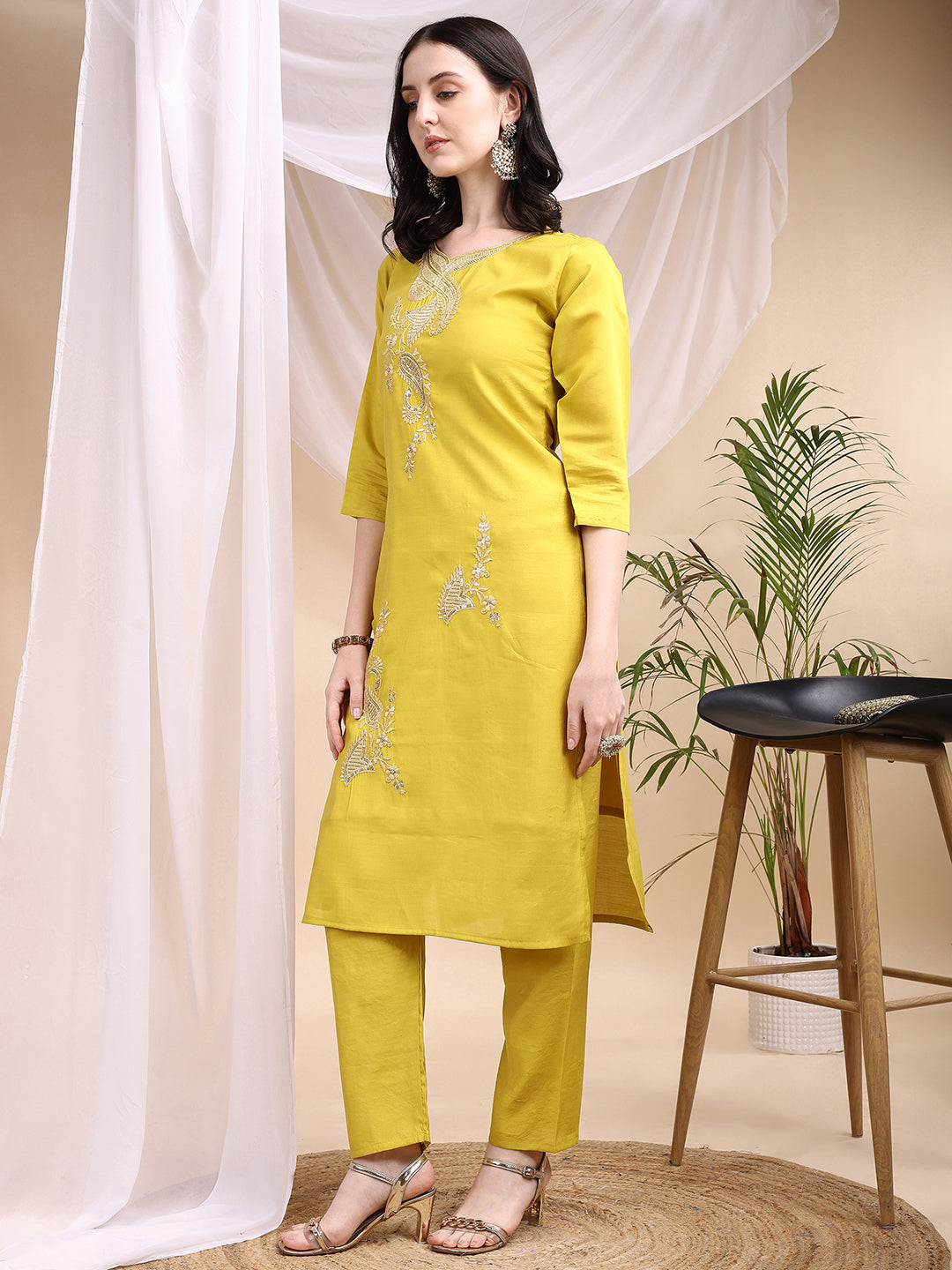 Embroidered Kurta with Pant & Printed Dupatta