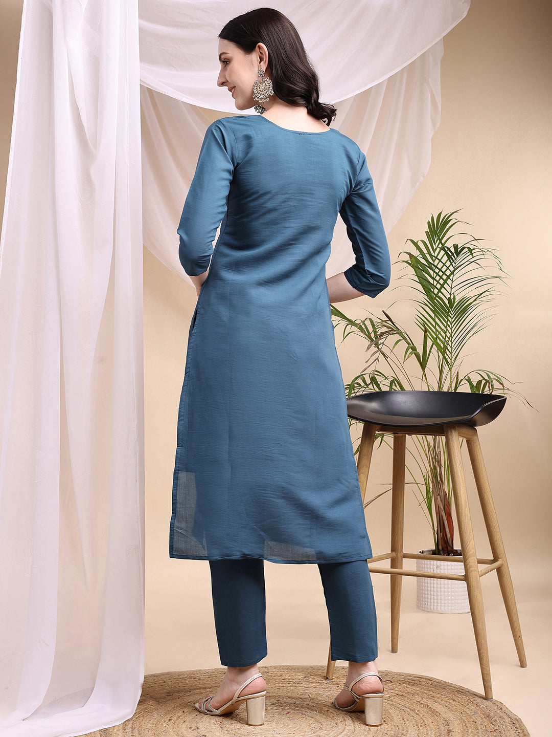 Embroidered Kurta with Pant & Printed Dupatta