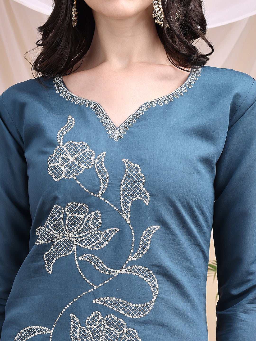 Embroidered Kurta with Pant & Printed Dupatta