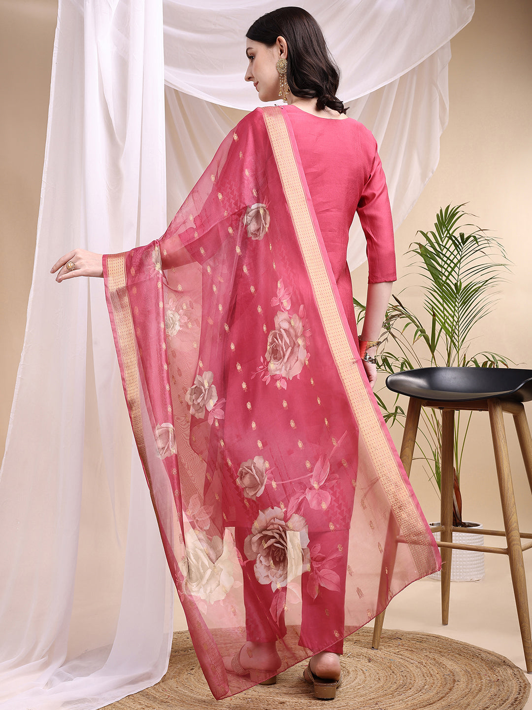 Embroidered Kurta with Pant & Printed Dupatta