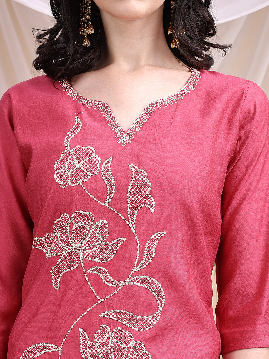 Embroidered Kurta with Pant & Printed Dupatta