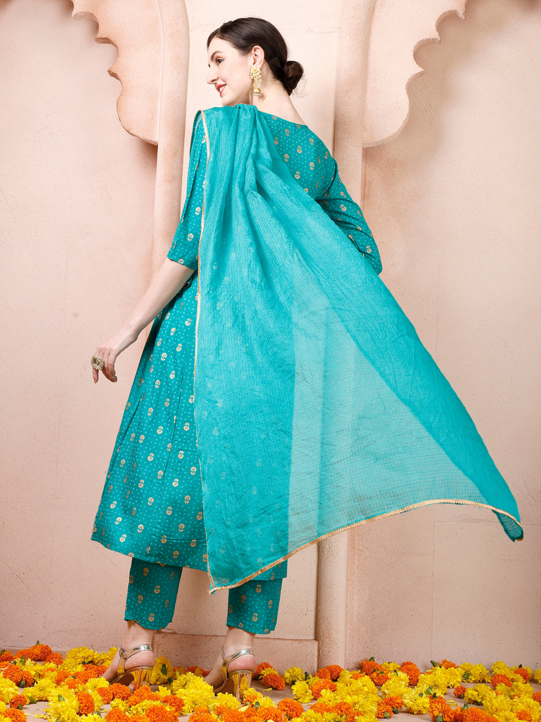 Anarkali Embroidered Kurta With Pant and Dupatta Set