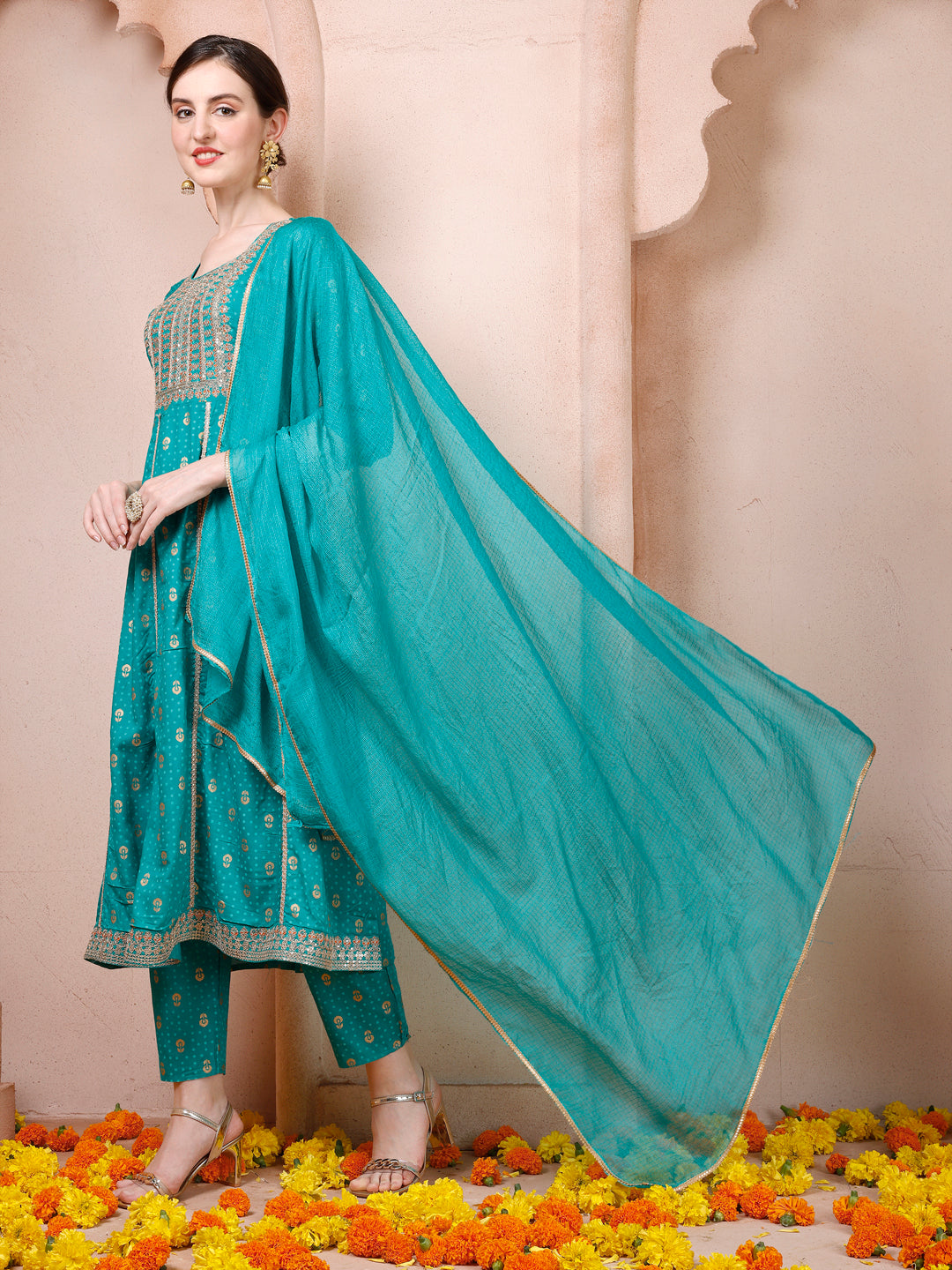 Anarkali Embroidered Kurta With Pant and Dupatta Set