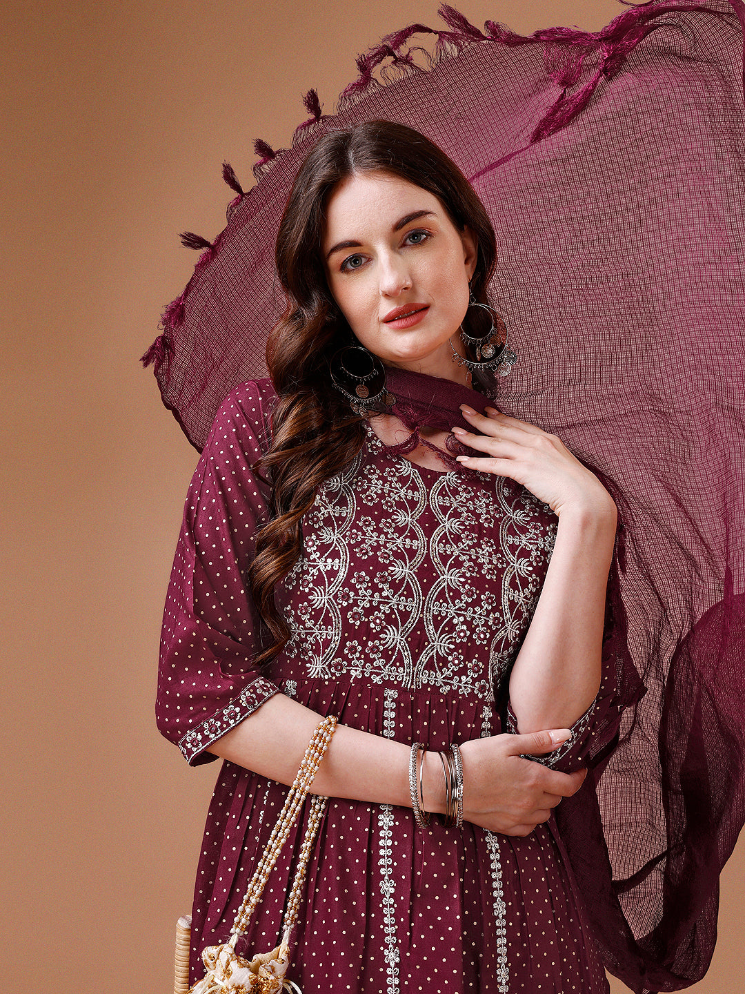 Nyra Cut Embroidered Rayon Kurta with pant & dupatta