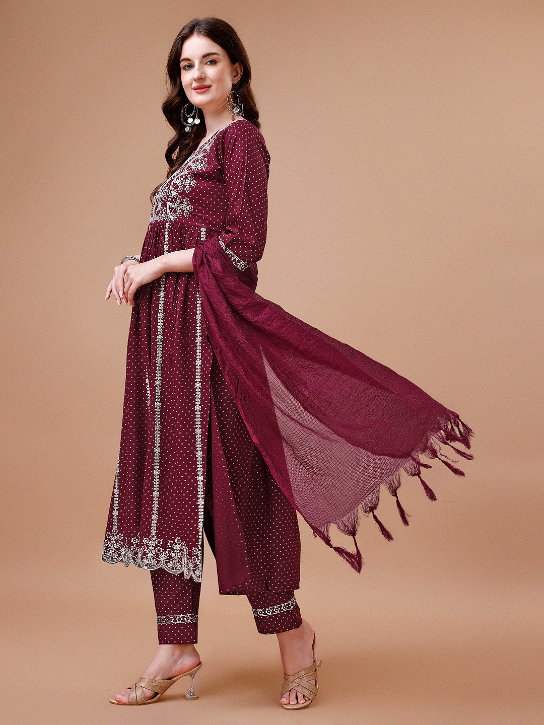 Nyra Cut Embroidered Rayon Kurta with pant & dupatta