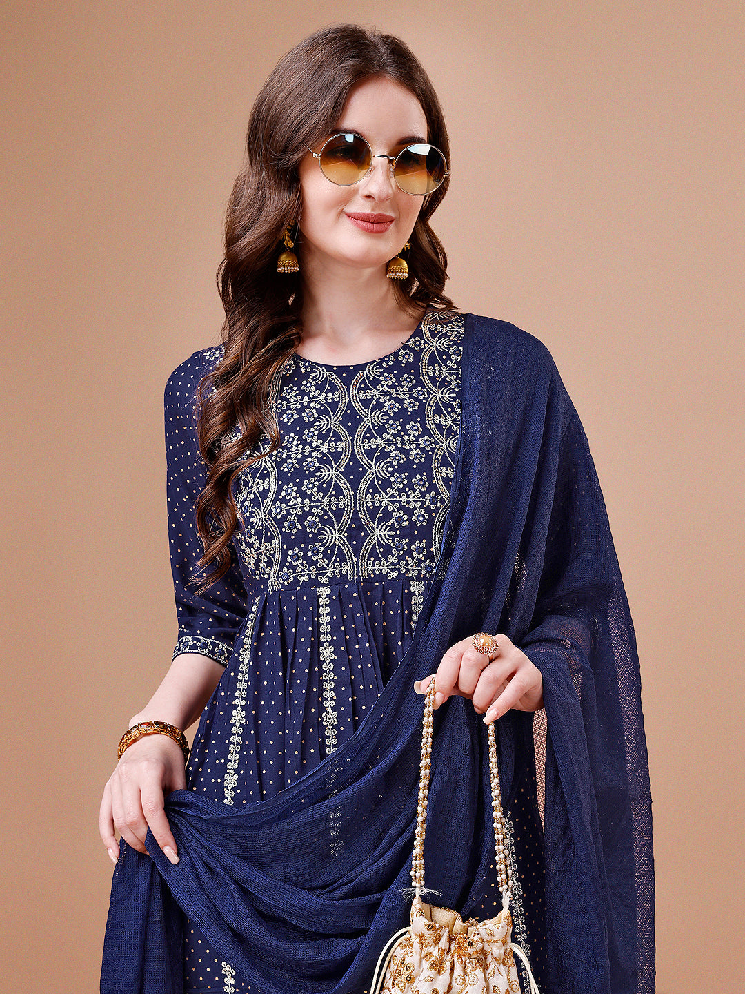 Nyra Cut Embroidered Rayon Kurta with pant & dupatta