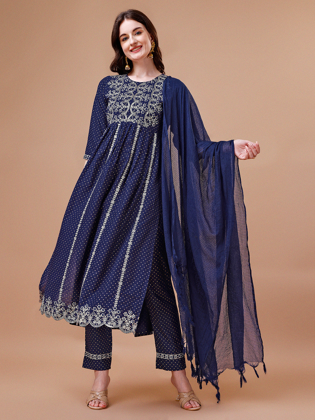 Nyra Cut Embroidered Rayon Kurta with pant & dupatta