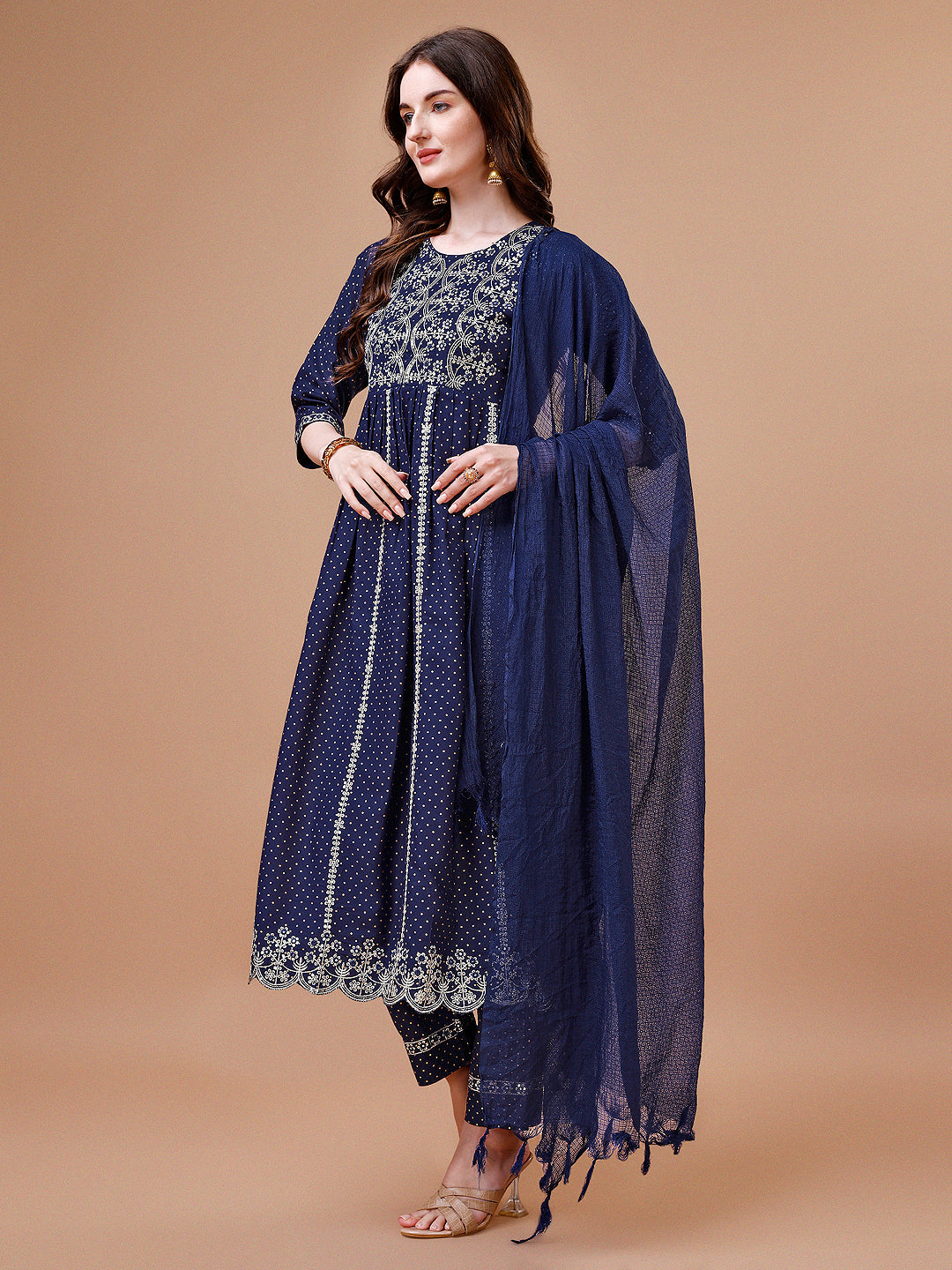 Nyra Cut Embroidered Rayon Kurta with pant & dupatta