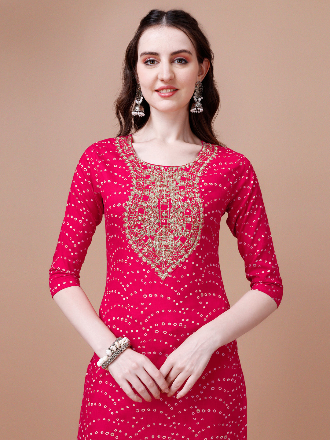 Embroidered & Bandhani Printed Kurta with pant & dupatta