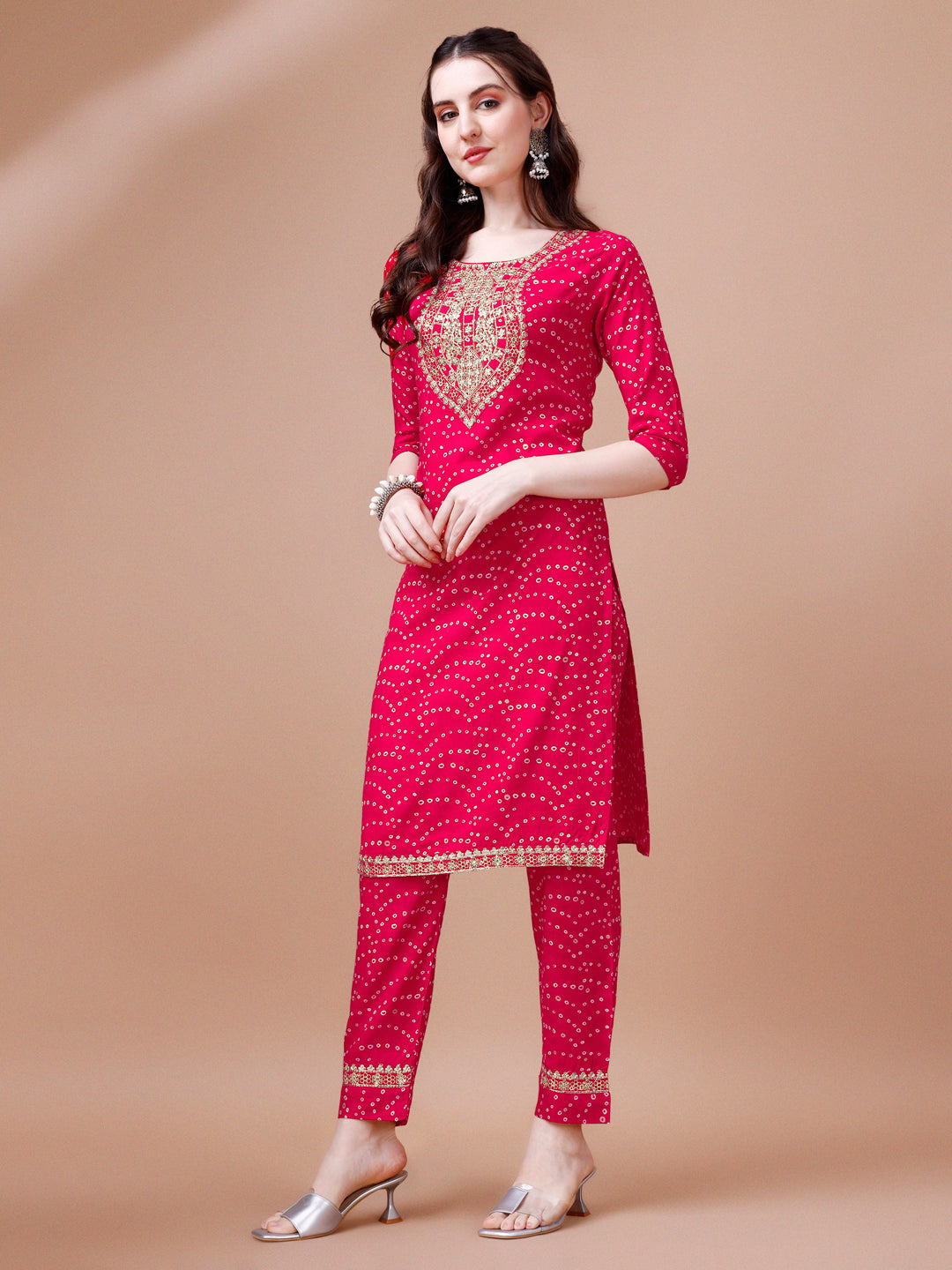 Embroidered & Bandhani Printed Kurta with pant & dupatta