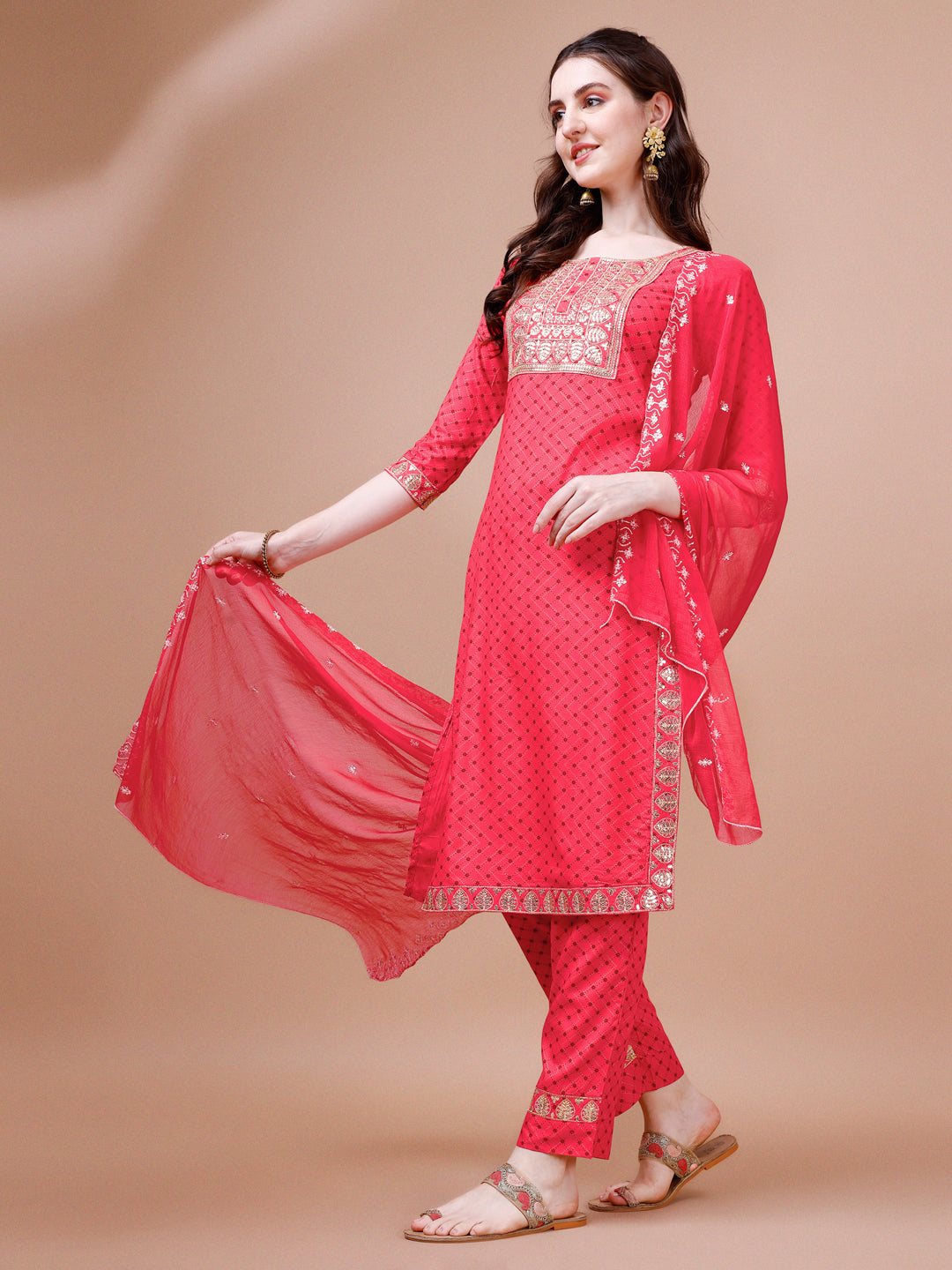 Embroidered & Quirky Printed Kurta with pant & dupatta