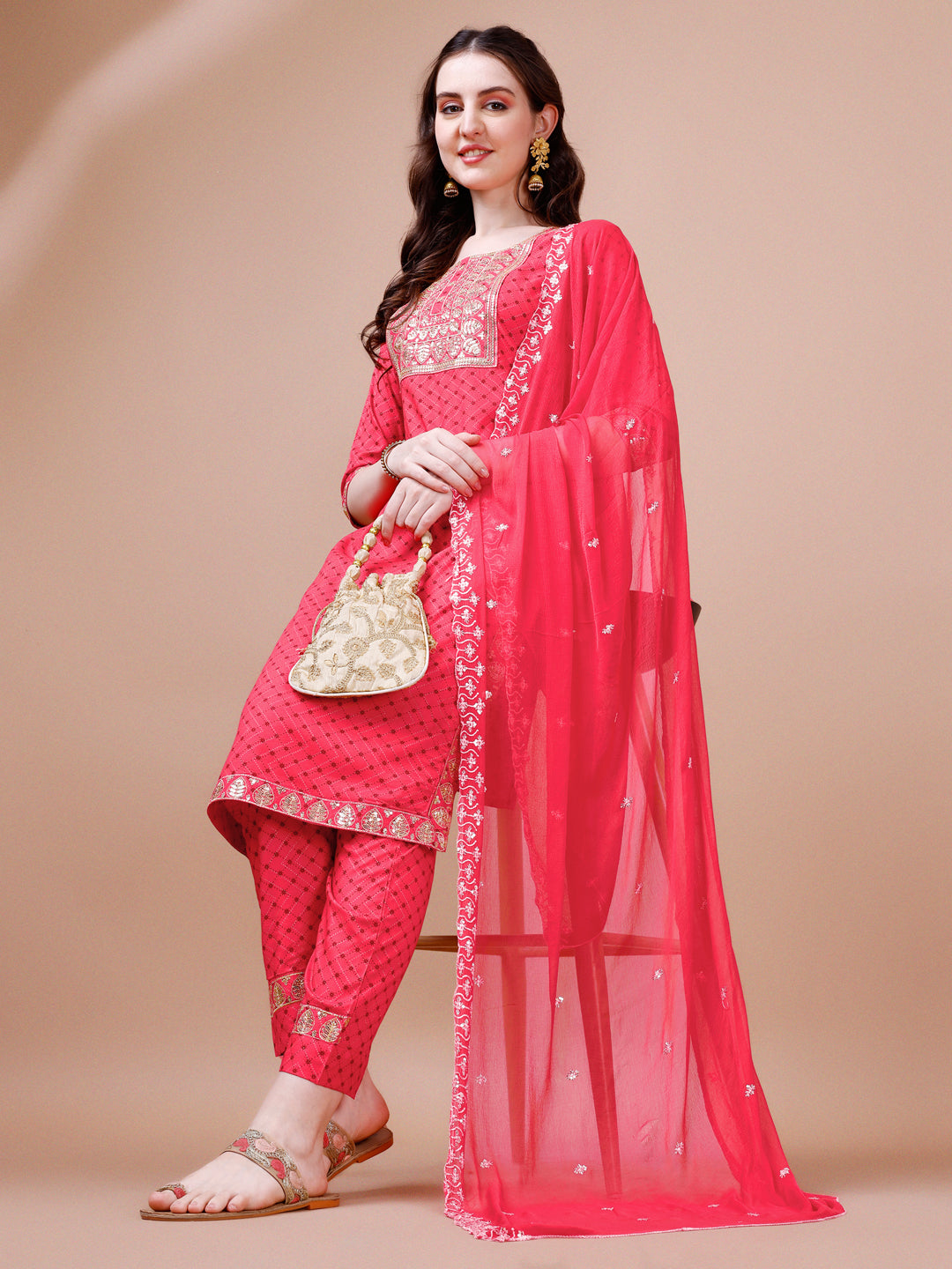 Embroidered & Quirky Printed Kurta with pant & dupatta