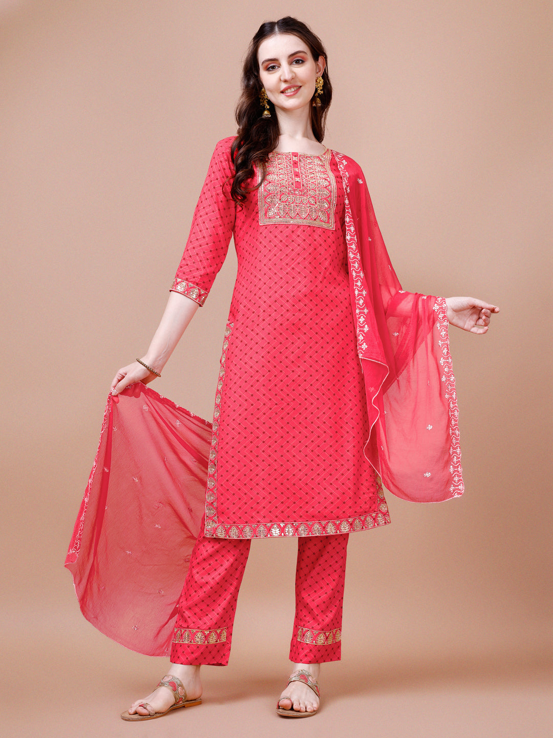 Embroidered & Quirky Printed Kurta with pant & dupatta