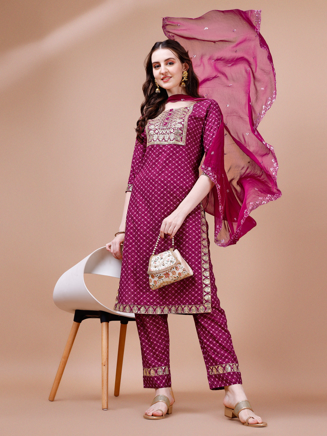 Embroidered & Quirky Printed Kurta with pant & dupatta