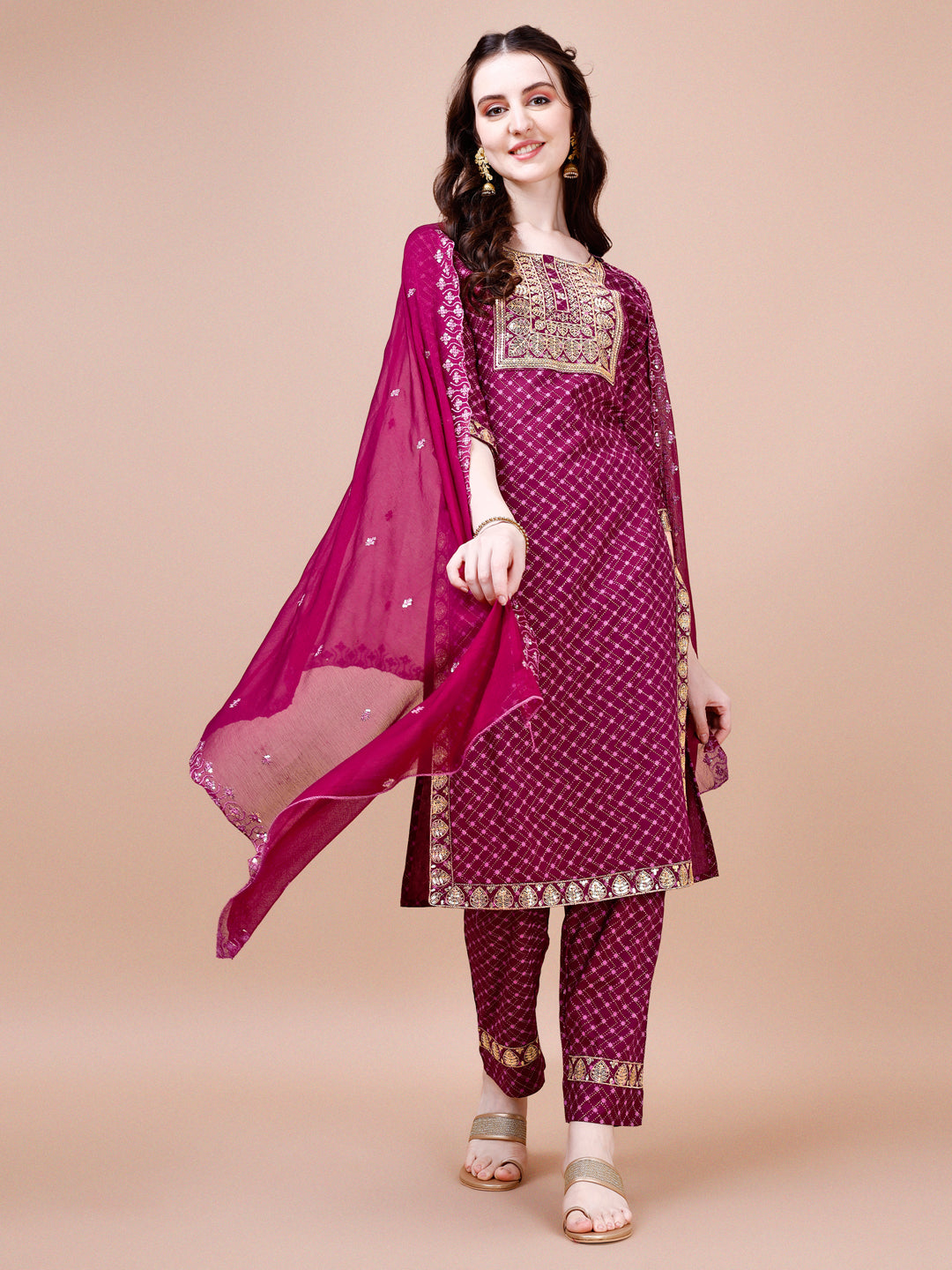 Embroidered & Quirky Printed Kurta with pant & dupatta