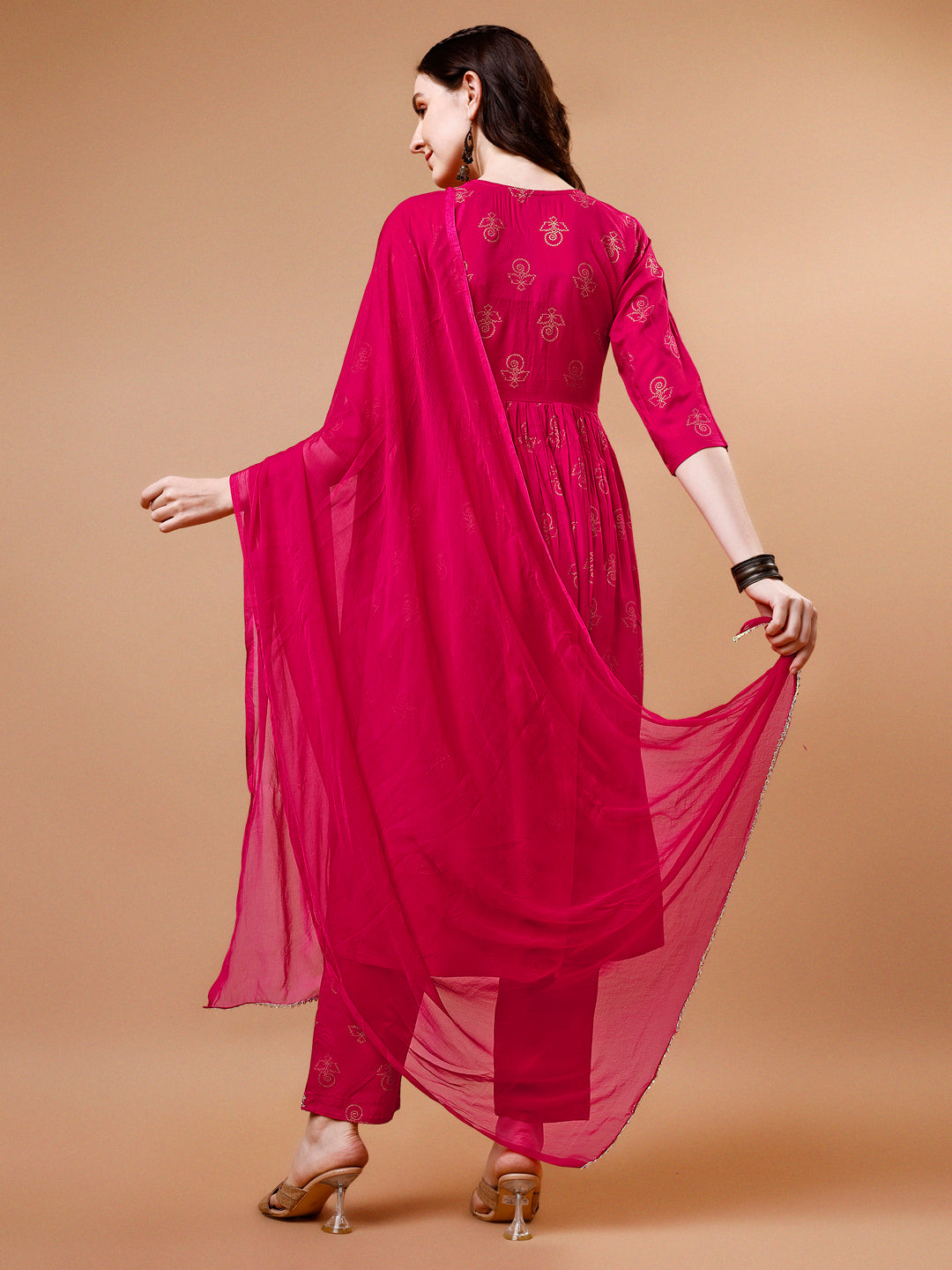 Alia Cut Embroidered & printed Kurta with pant & dupatta