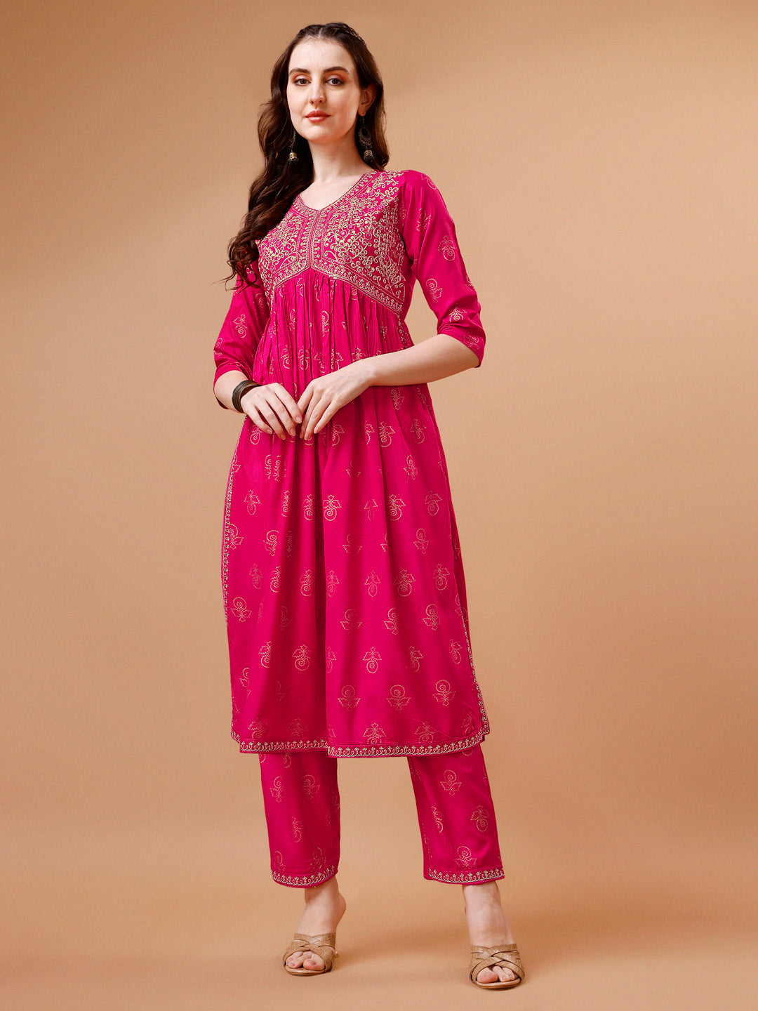 Alia Cut Embroidered & printed Kurta with pant & dupatta