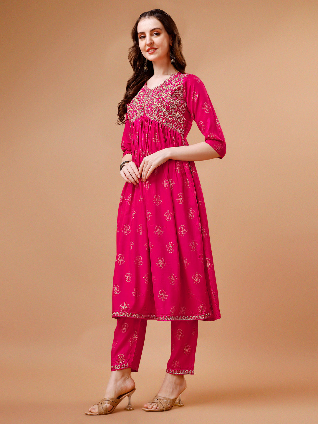 Alia Cut Embroidered & printed Kurta with pant & dupatta