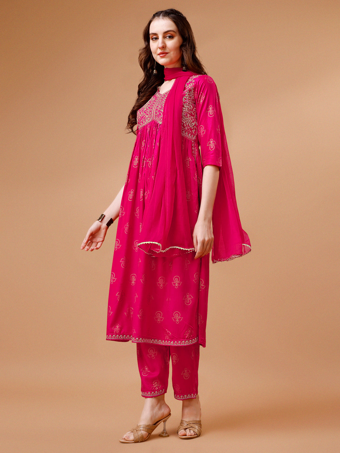 Alia Cut Embroidered & printed Kurta with pant & dupatta