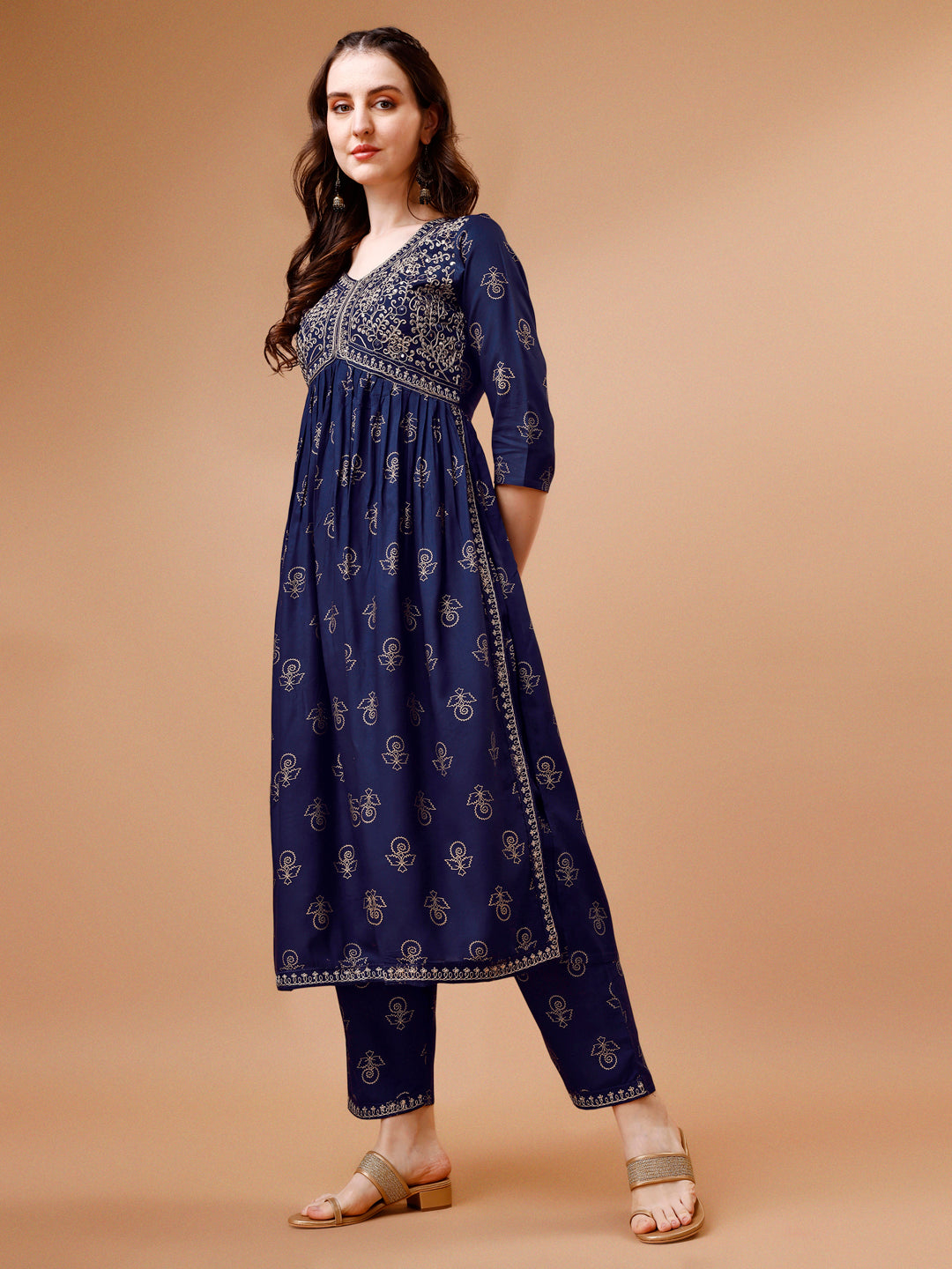 Alia Cut Embroidered & printed Kurta with pant & dupatta