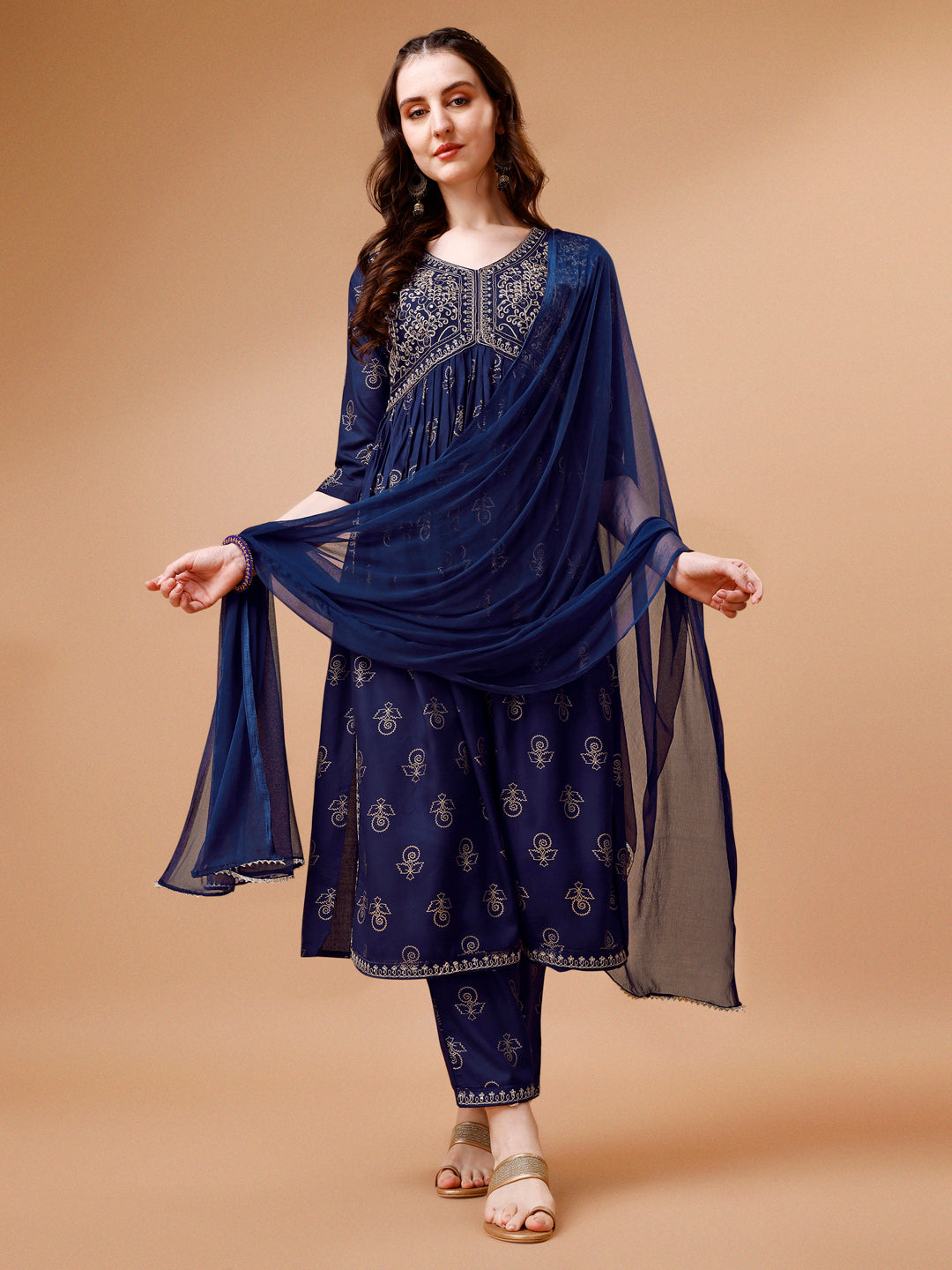 Alia Cut Embroidered & printed Kurta with pant & dupatta