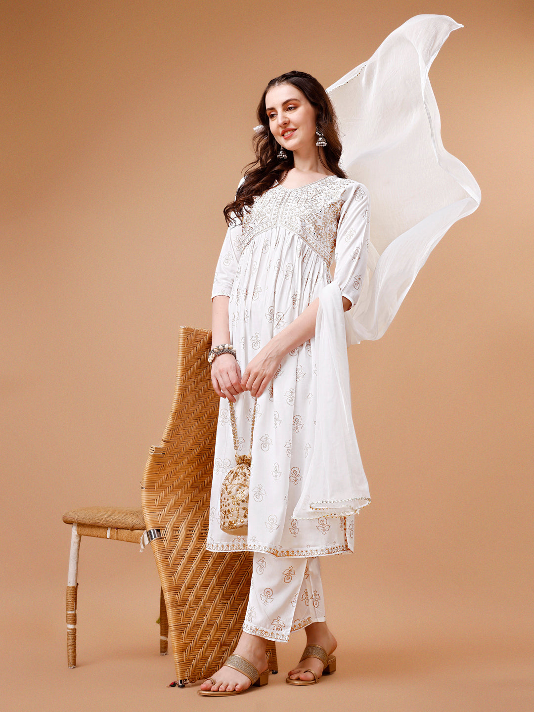 Alia Cut Embroidered & printed Kurta with pant & dupatta