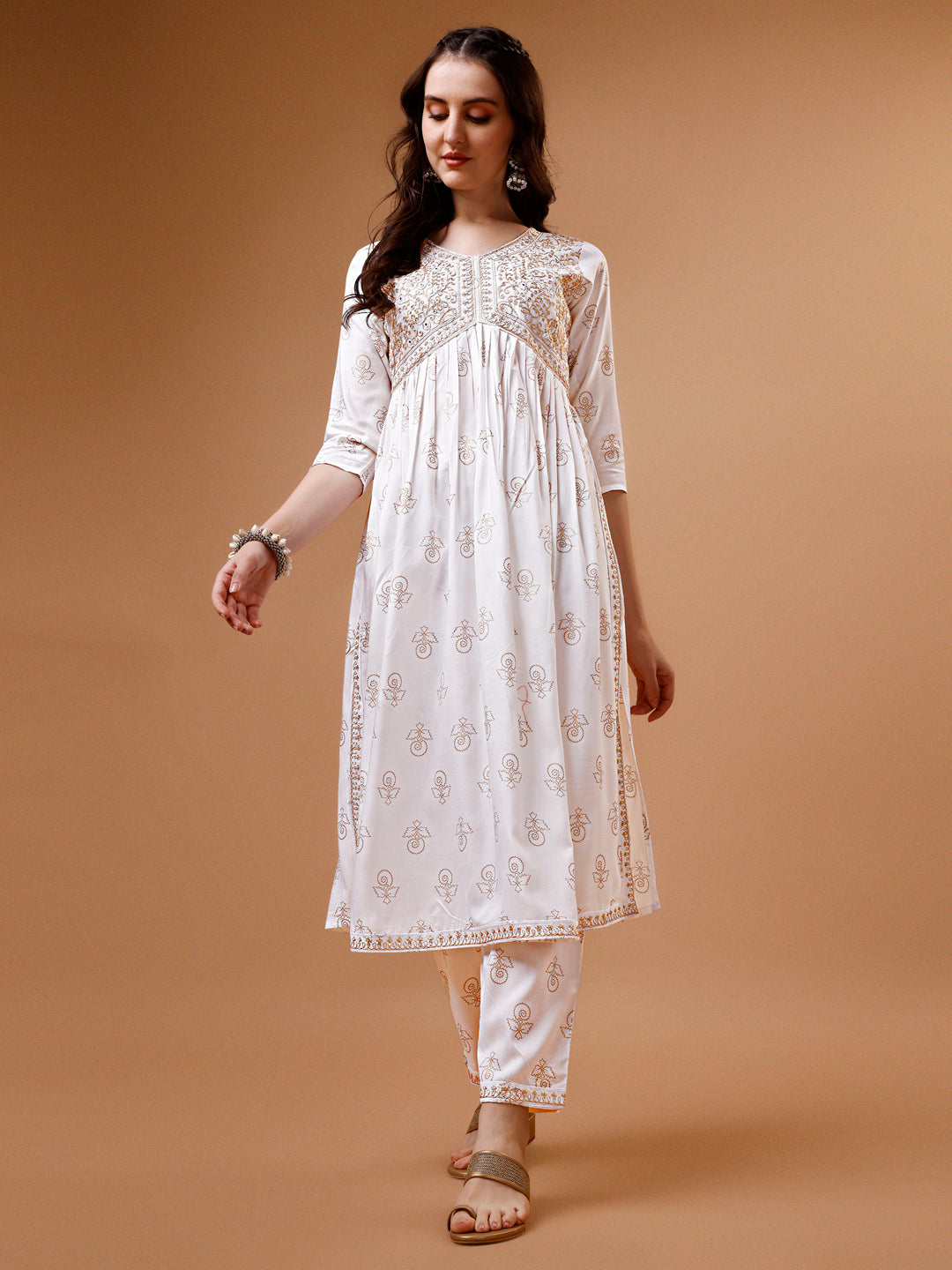 Alia Cut Embroidered & printed Kurta with pant & dupatta