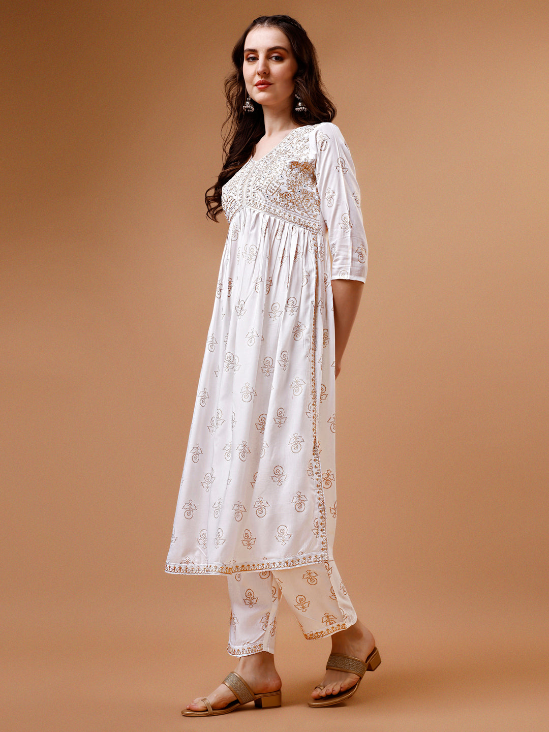 Alia Cut Embroidered & printed Kurta with pant & dupatta