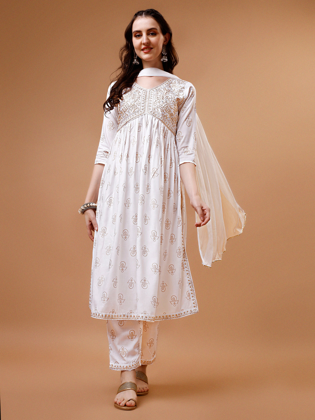 Alia Cut Embroidered & printed Kurta with pant & dupatta